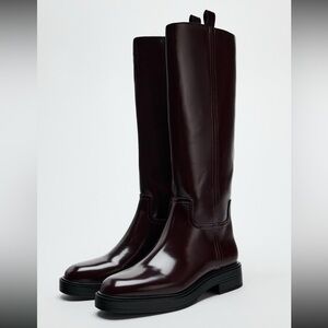 Elegant Burgundy Leather Knee-High Boots - NEW